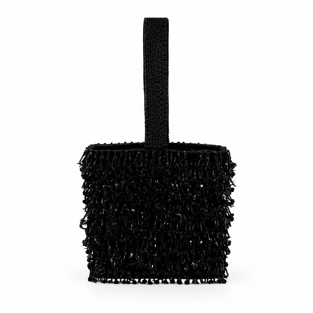 Corroboree Vintage Black Beaded Purse Clutch Bag Wrist Strap Sequin Evening